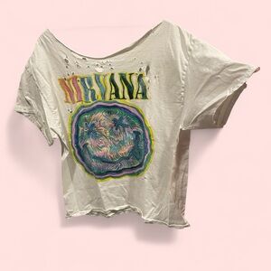 Nirvana urban outfitters distressed cut out neck t-shirt thrashed cotton